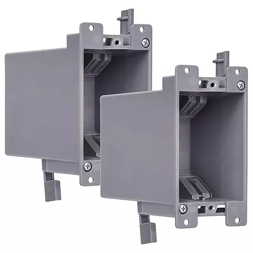 (2 Pack) Airmont Products 20 Cu in Deep Old Work Electrical Box, 1-Gang Non-Metallic PVC Outlet Box for Drywall, Remodel Electrical Box with Built-in NM Cable Clamps, Grey PVC Old Work Outlet Box