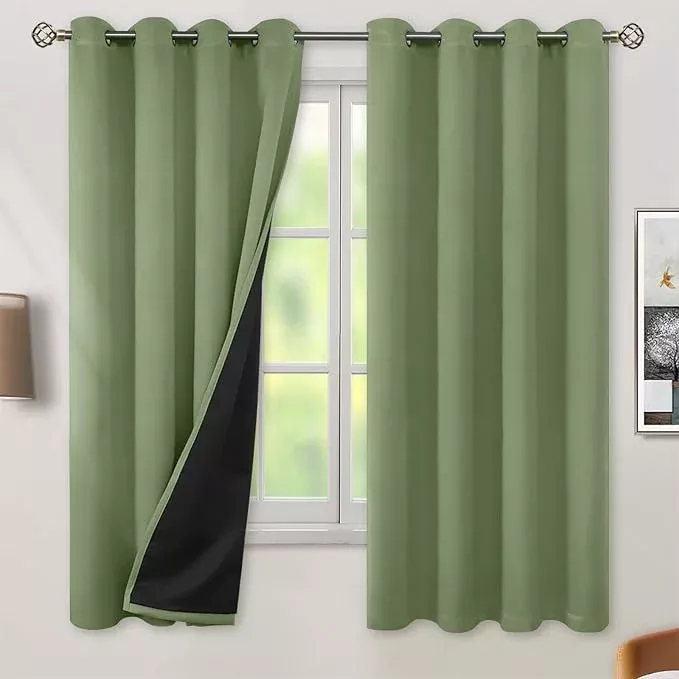 BGment Thermal Insulated 100% Blackout Curtains for Bedroom with Black Liner, Double Layer Full Room Darkening Noise Reducing Rod Pocket Curtain (52 x 63 Inch, Black, 2 Panels)