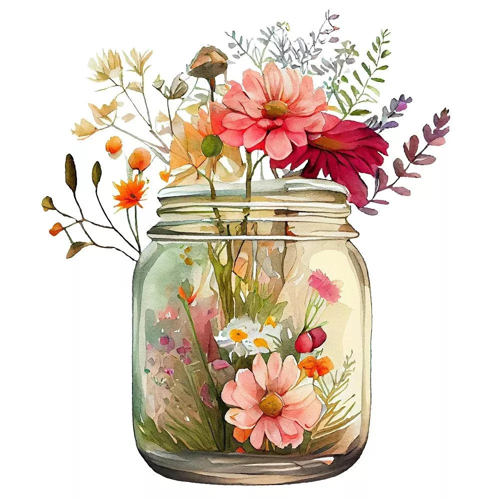 Mason Jar Flowers #5 Fabric Panel